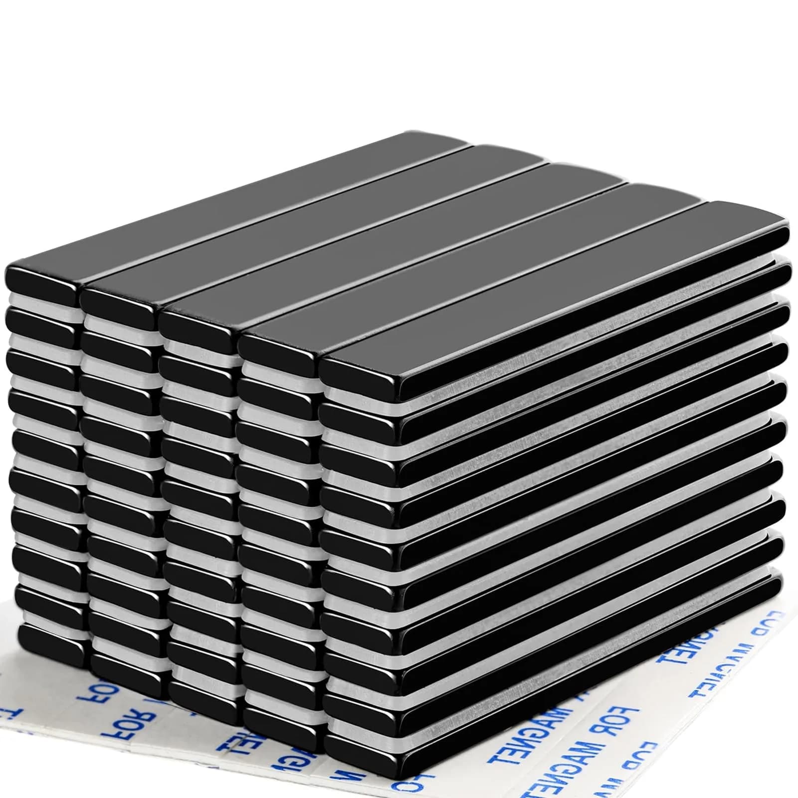 TRYMAG Strong Neodymium Bar Magnets with Adhesive Backing, 40x10x5 mm (25 Pack) | N42 Grade for Heavy Duty Use — Black / 60x10x3mm