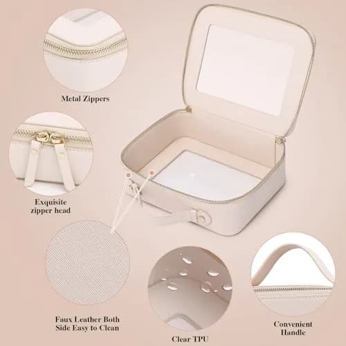 Pinkmik Clear Makeup Bag Large Beige | TSA Compliant Travel Toiletry Bag with Zipper thumbnail 5