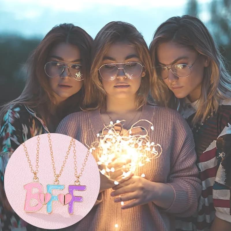 Ancnoz Matching BFF Necklaces for 3 Girls | Friendship Pendant Set in Stainless Steel thumbnail 10