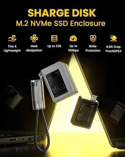 SHARGE Disk M.2 NVMe SSD Enclosure with Active Cooling System, 10Gbps USB C 3.2 Gen2, 2TB Capacity thumbnail 2