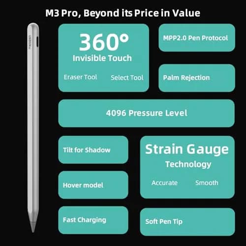 Metapen M3 Pro Stylus Pen with 4096 Pressure Levels & Tilt Function | Silver thumbnail 5