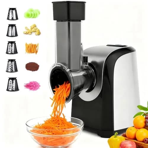 Nictemaw Electric Cheese Grater with 5 Stainless Steel Blades | 150W Kitchen Tool for Cheese, Vegetables & Fruits thumbnail 1