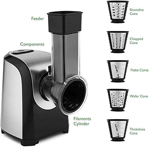 Nictemaw Electric Cheese Grater with 5 Stainless Steel Blades | 150W Kitchen Tool for Cheese, Vegetables & Fruits thumbnail 7