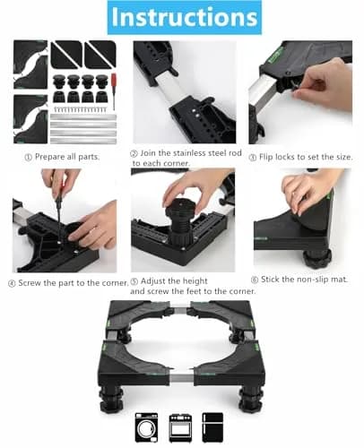 Hacaroa Mini Fridge Stand with 4 Strong Feet | Adjustable Small Appliance Base for Washer & Dryer, Black thumbnail 9