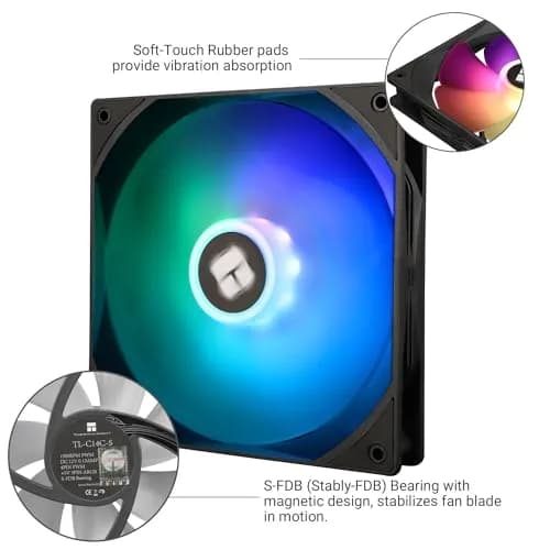Thermalright TL-C14C-S 140mm PWM Fan with ARGB Lighting | 1500RPM, 75.8 CFM, 26.4 dB(A) thumbnail 4