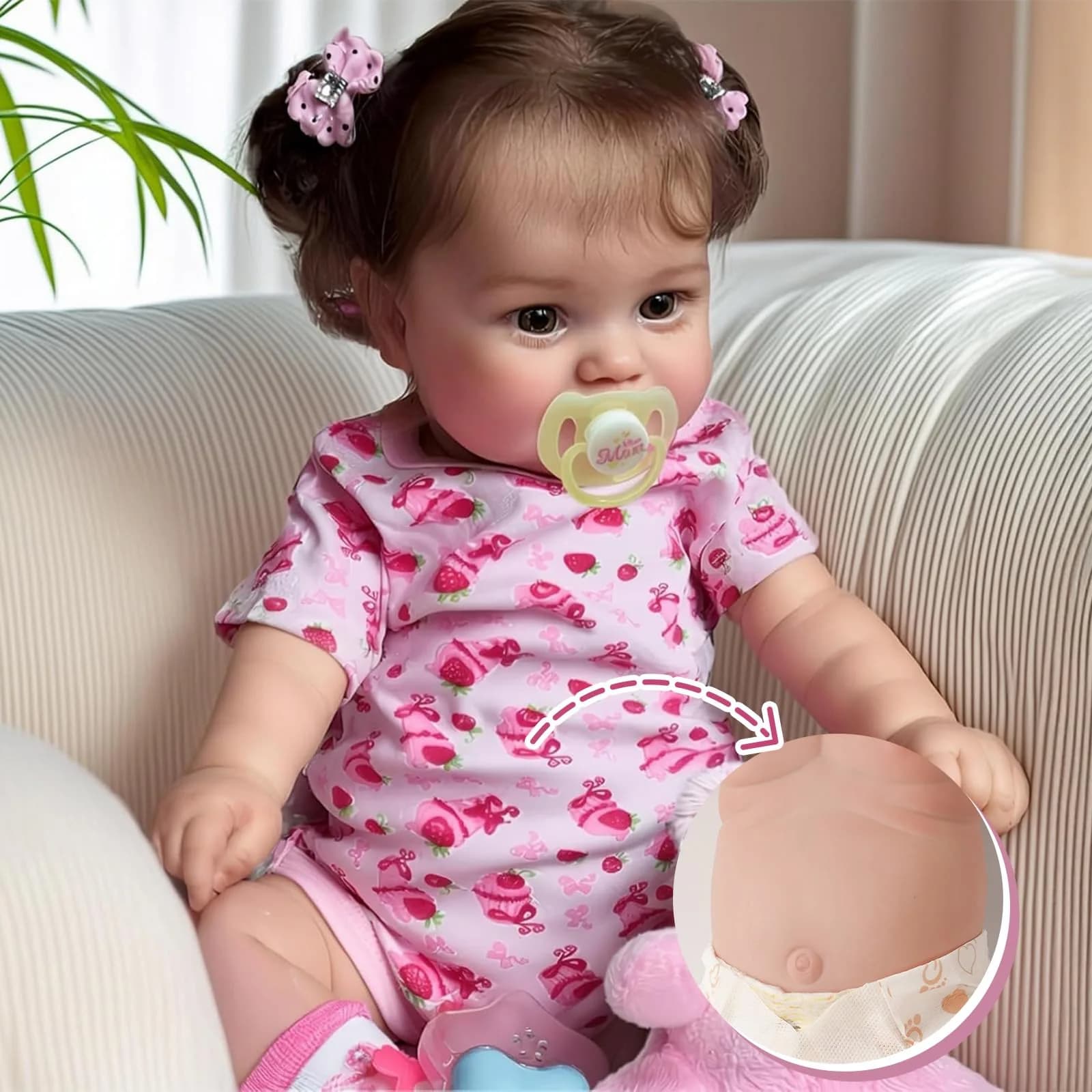 JIZHI 20-inch Reborn Baby Doll, Peach Pink | Realistic Lifelike Baby Girl Doll with Wavy Brown Hair, ASTM F963 & CPC Certified — Peach Pink