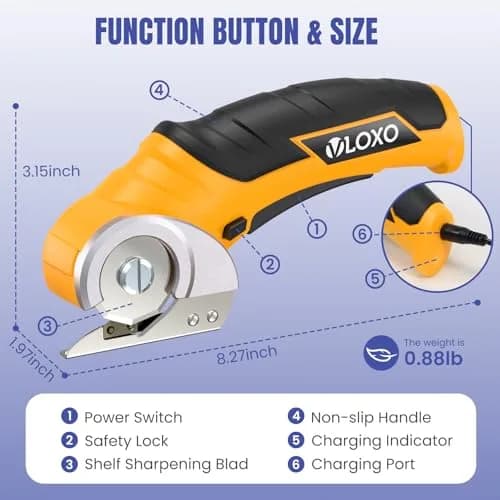 VLOXO Cordless Electric Scissors 240RPM 0.64kg (1.4lb) | Cuts Cardboard, Leather, Carpet Effortlessly thumbnail 5