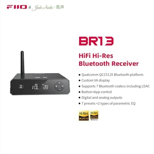 FiiO BR13 HiFi Bluetooth 5.1 Receiver with USB DAC, LDAC/aptX Low Latency, OLED Display & RCA Optical Coaxial Output | Upgrade Your Old Stereo System thumbnail 3