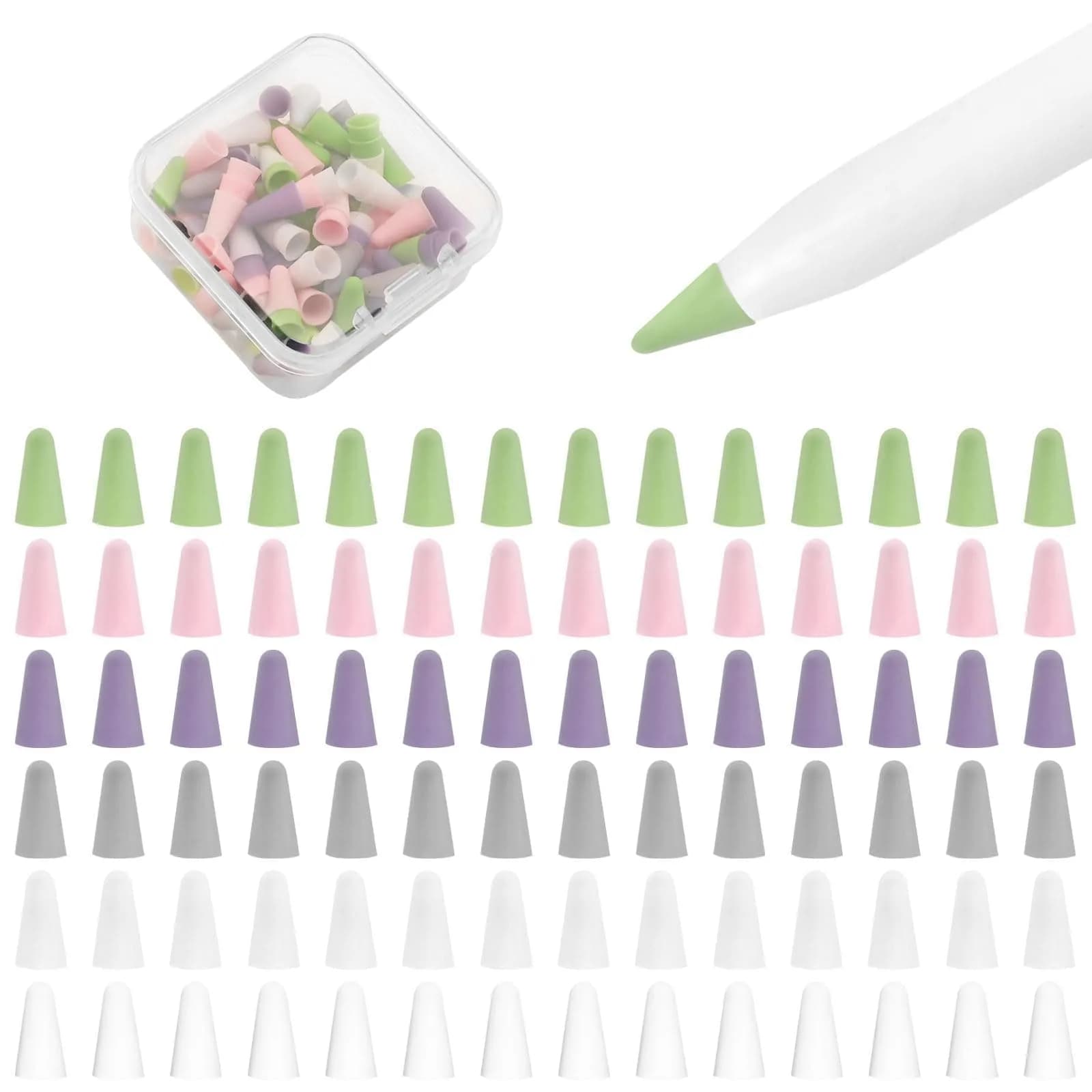 YBSUCLD Silicone Pencil Nib Sleeves for Apple Pencil 1/2/Pro/USB-C, Pink (100 Count) — Mixed Color