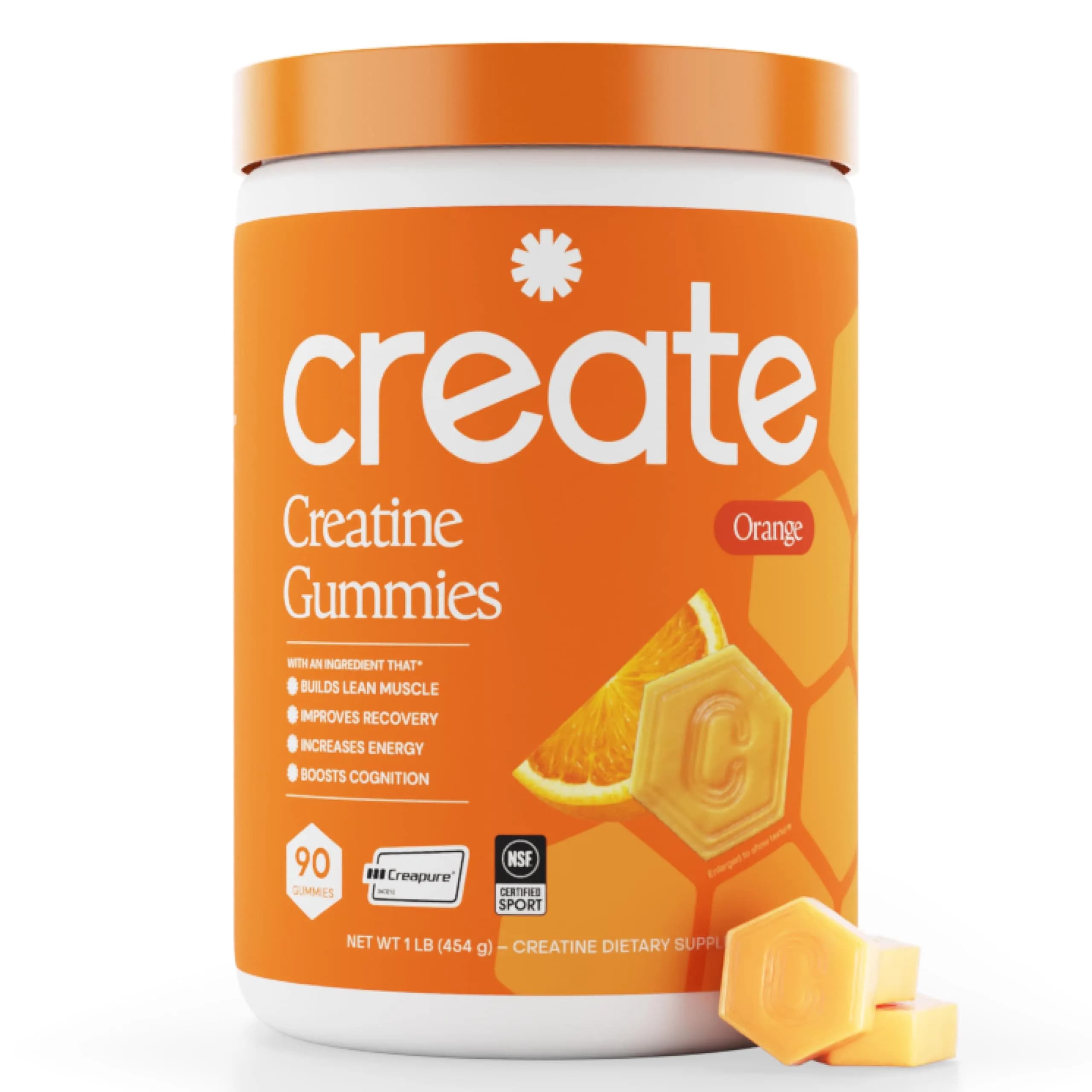 Create Creatine Monohydrate Gummies Orange 90 Count (270g) | Vegan, Gluten-Free, Non-GMO Formula for Muscle Growth & Focus - main product image