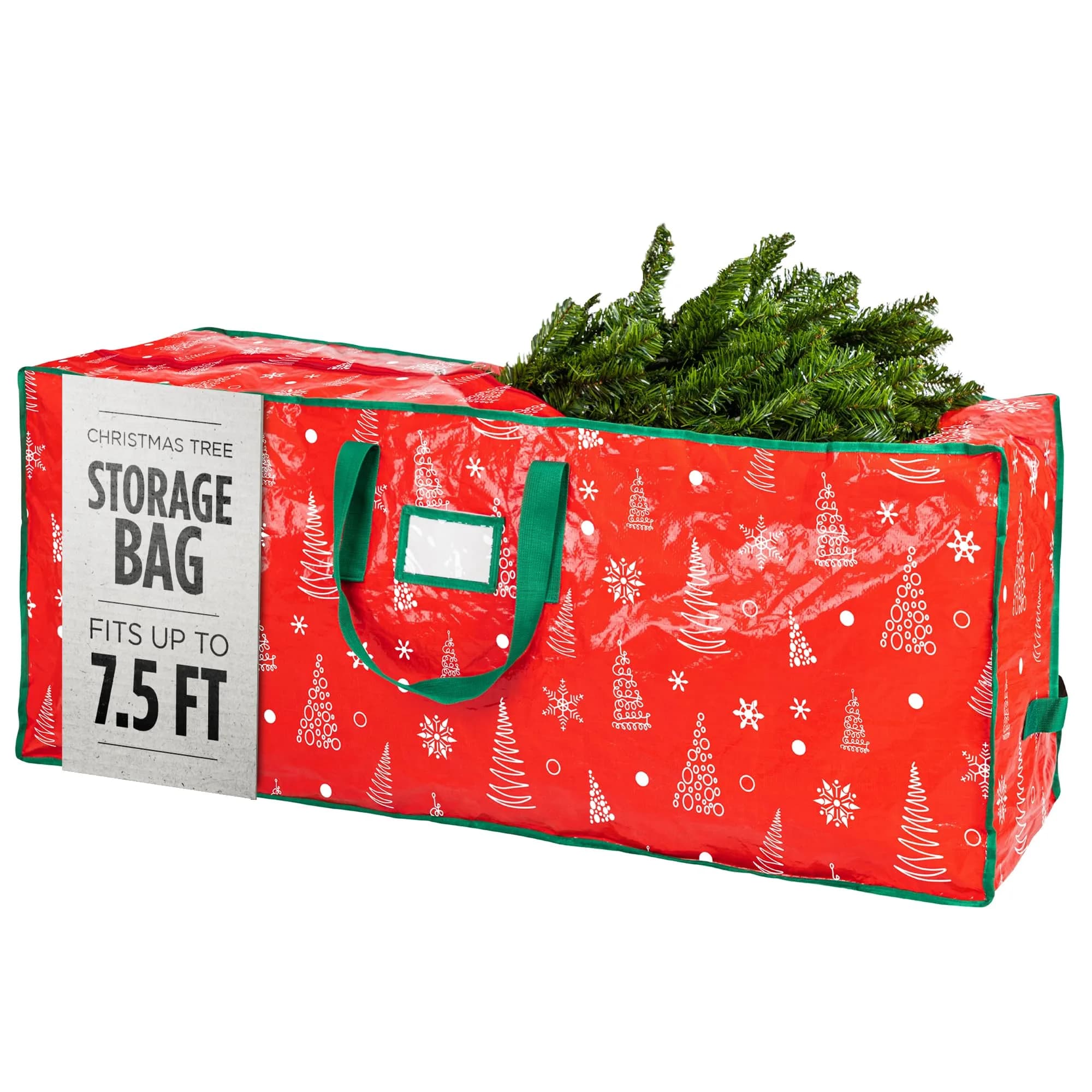 Handy Laundry Christmas Tree Storage Bag for 7.5 Foot Artificial Trees | Red Printed, Waterproof, Zippered, Heavy-Duty Handles