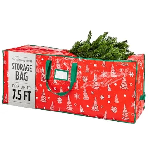 Handy Laundry Christmas Tree Storage Bag for 7.5 Foot Artificial Trees | Red Printed, Waterproof, Zippered, Heavy-Duty Handles thumbnail 1