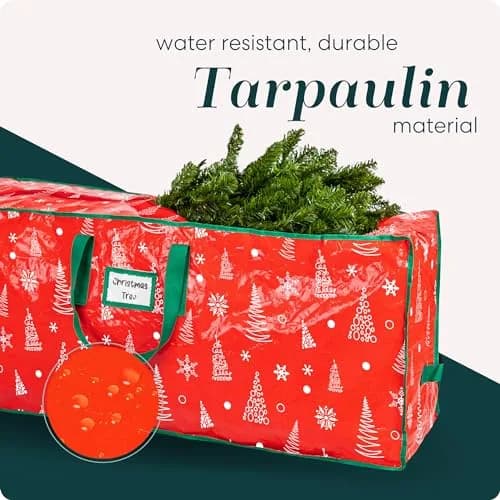 Handy Laundry Christmas Tree Storage Bag for 7.5 Foot Artificial Trees | Red Printed, Waterproof, Zippered, Heavy-Duty Handles thumbnail 3