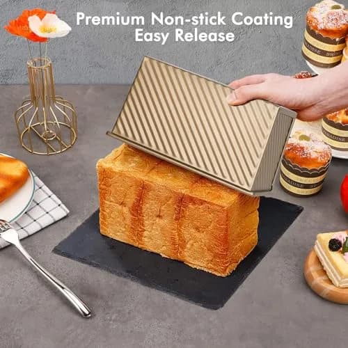 Beasea Pullman Loaf Pan 2 Pack 1 lb | Non-Stick Carbon Steel Bakeware with Lid thumbnail 3