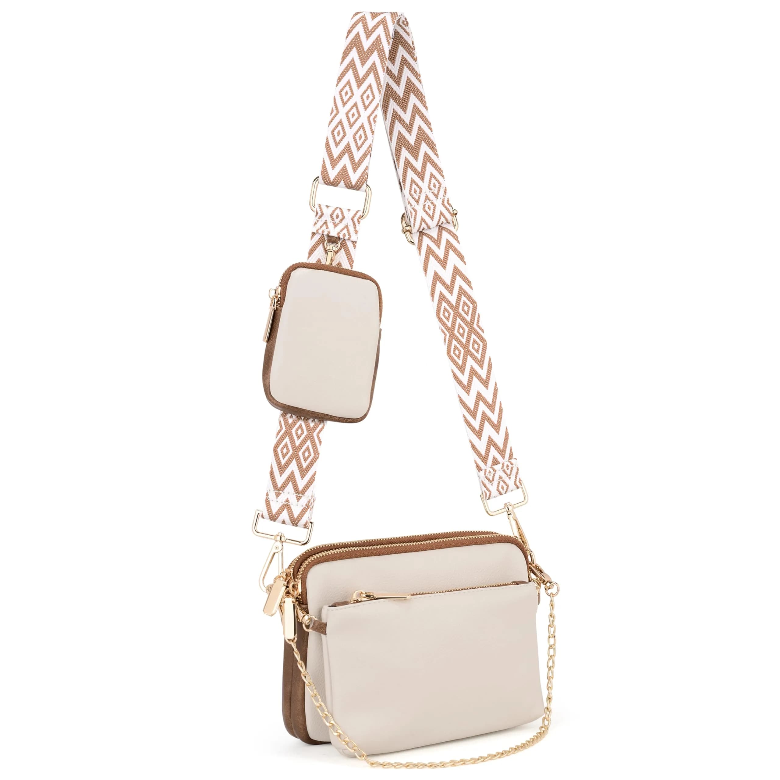 UTO Small Crossbody Bags 3 in 1 Trendy Belt Purse Fanny Chest Pack White B | Water-Resistant Synthetic Leather - main product image