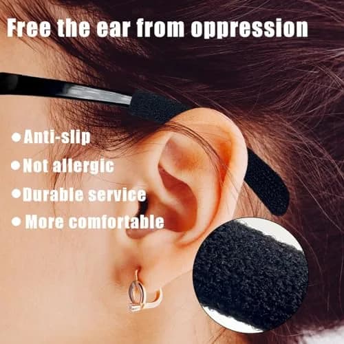Qoaimu Soft Cotton Glasses Ear Cushions | Anti-Slip Elastic Eyeglass Ear Pads for Comfort & Sweat Absorption thumbnail 2