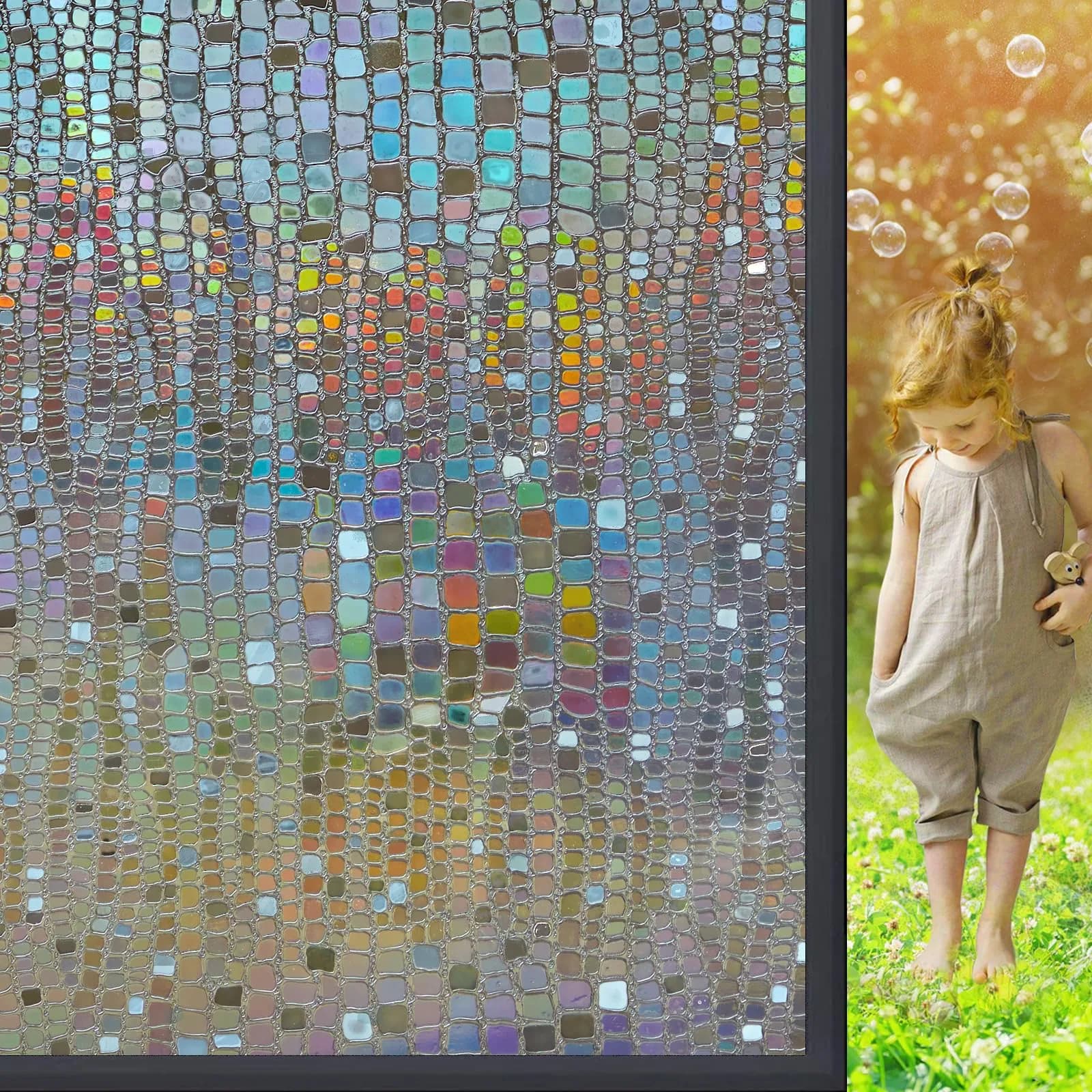 Beautysaid Window Privacy Film Stained Glass 3D Rainbow (Pure, 23.6x78.7in) | UV Block & Privacy with Rainbow Effect — Brown / 23.6 x 394 inch