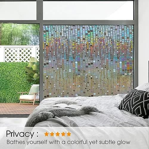 Beautysaid Window Privacy Film Stained Glass 3D Rainbow (Brown, 23.6x394in) | UV & Privacy Protection with Easy Reapplication thumbnail 4