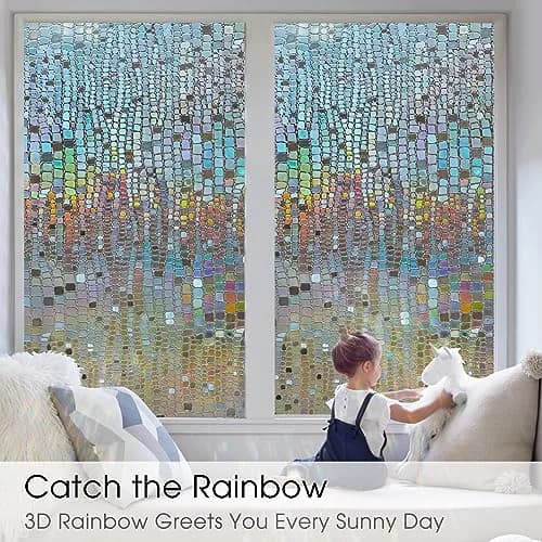 Beautysaid Window Privacy Film Stained Glass 3D Rainbow (Brown, 23.6x394in) | UV & Privacy Protection with Easy Reapplication thumbnail 2