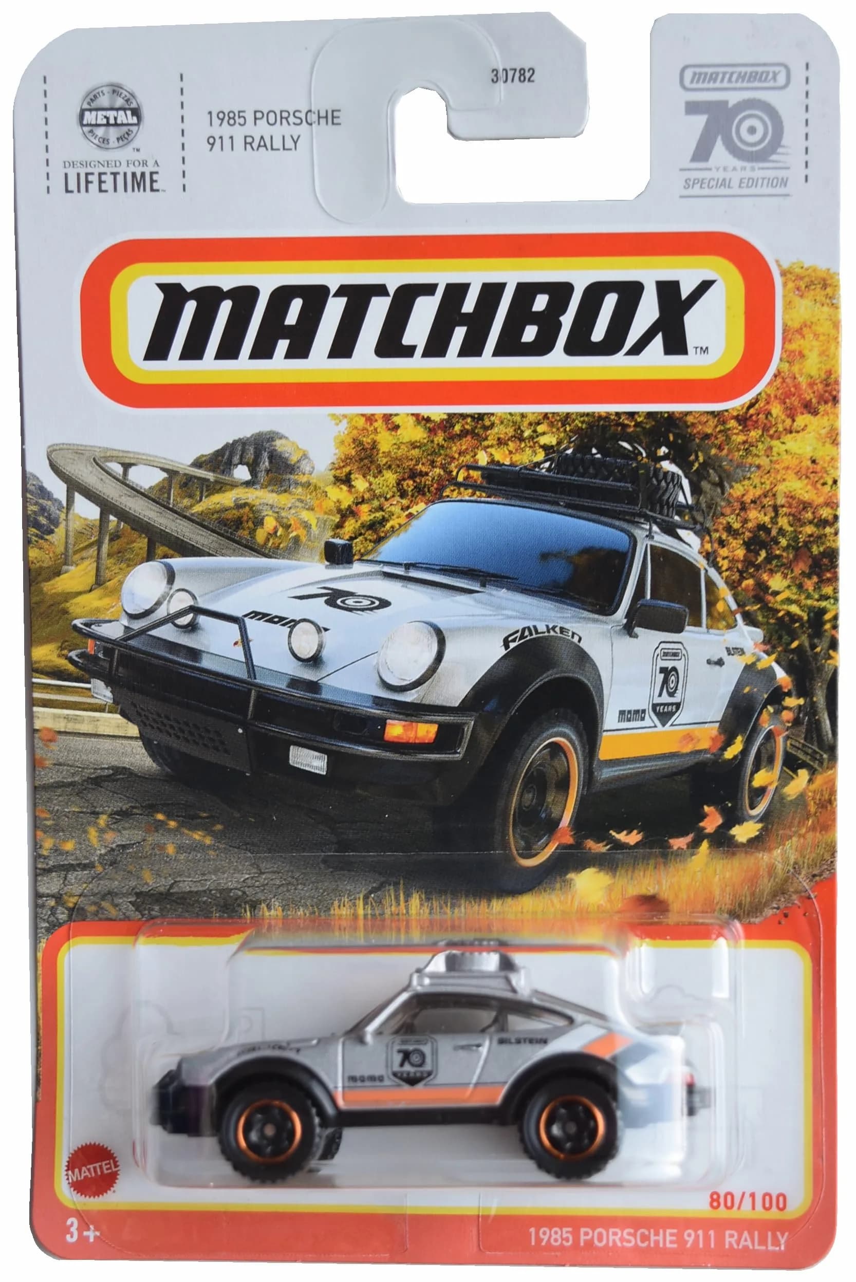 Matchbox 1985 Porsche 911 Rally Car Silver 1:64 Scale Metal 2.5 Inches | ASTM-Tested Toy Car — Silver