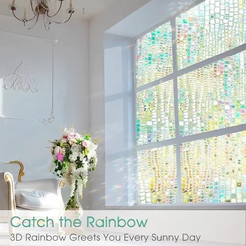 Beautysaid Window Privacy Film Stained Glass 3D Rainbow (Pure, 23.6x394in) | UV & Privacy Protection with Easy Reapplication thumbnail 2