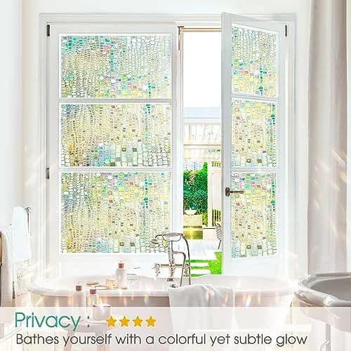 Beautysaid Window Privacy Film Stained Glass 3D Rainbow (Pure, 23.6x394in) | UV & Privacy Protection with Easy Reapplication thumbnail 3