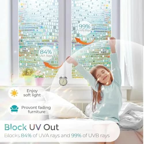 Beautysaid Window Privacy Film Stained Glass 3D Rainbow (Pure, 23.6x394in) | UV & Privacy Protection with Easy Reapplication thumbnail 4