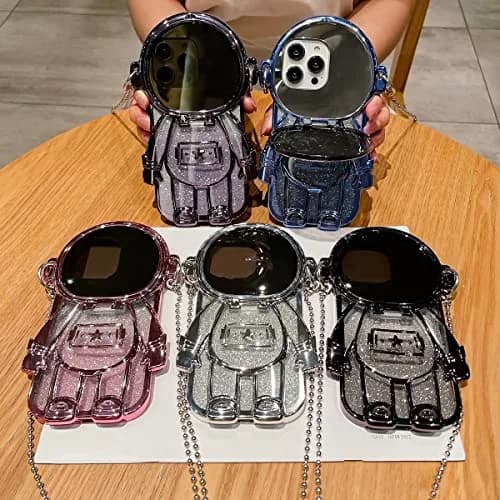 QoKcoahn Astronaut Hidden Stand Phone Case for iPhone 15 Pro Max | Luxury Glitter Bling with Mirror Chain thumbnail 7