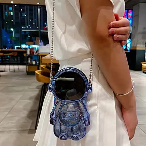 QoKcoahn Astronaut Hidden Stand Phone Case for iPhone 15 Pro Max | Luxury Glitter Bling with Mirror Chain thumbnail 3