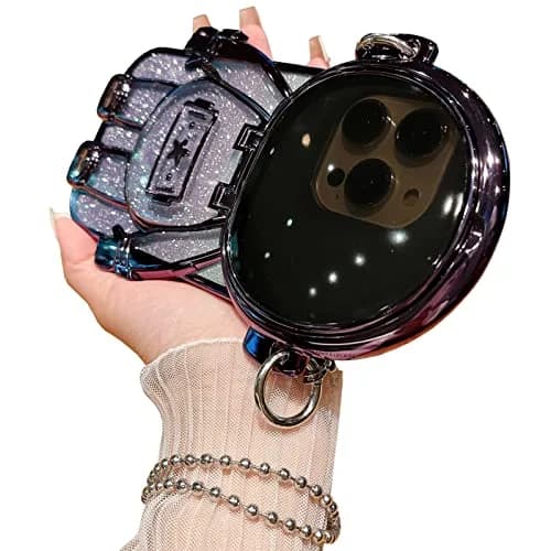 QoKcoahn Astronaut Hidden Stand Phone Case for iPhone 15 Pro Max | Luxury Glitter Bling with Mirror Chain thumbnail 1