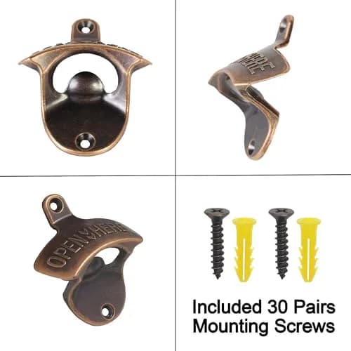 HAIICEN 30 PCS Rustic Beer Bottle Cap Opener Wall Mounted Antique Copper | 8.1 cm (3.15 in) Opener, 30-Pack thumbnail 5