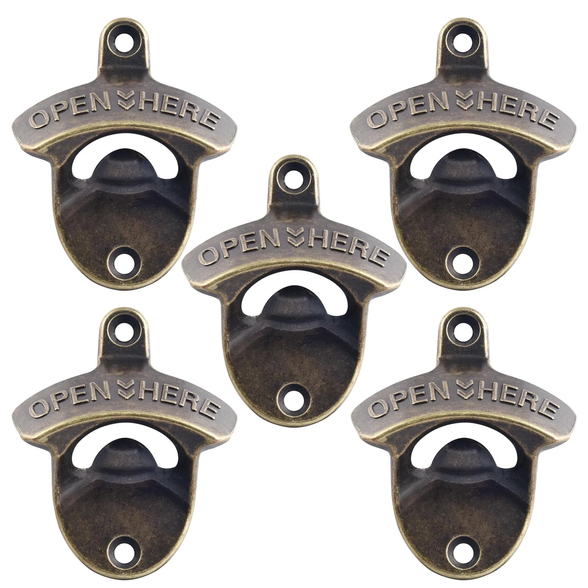 HAIICEN Retro Beer Bottle Top Opener Wall Mounted Stainless Bronze 5-Pack | Antique Bronze Finish