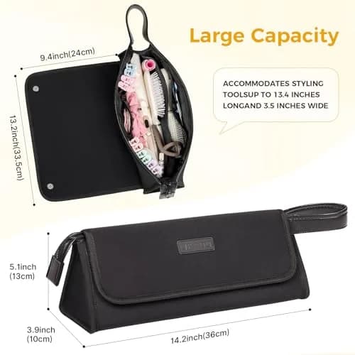 JKAOO Travel Bag & Heat Resistant Mat | 2-in-1 Hair Tool Organizer, Elegant Black, 14.2L x 3.9W x 5.1H inches thumbnail 2