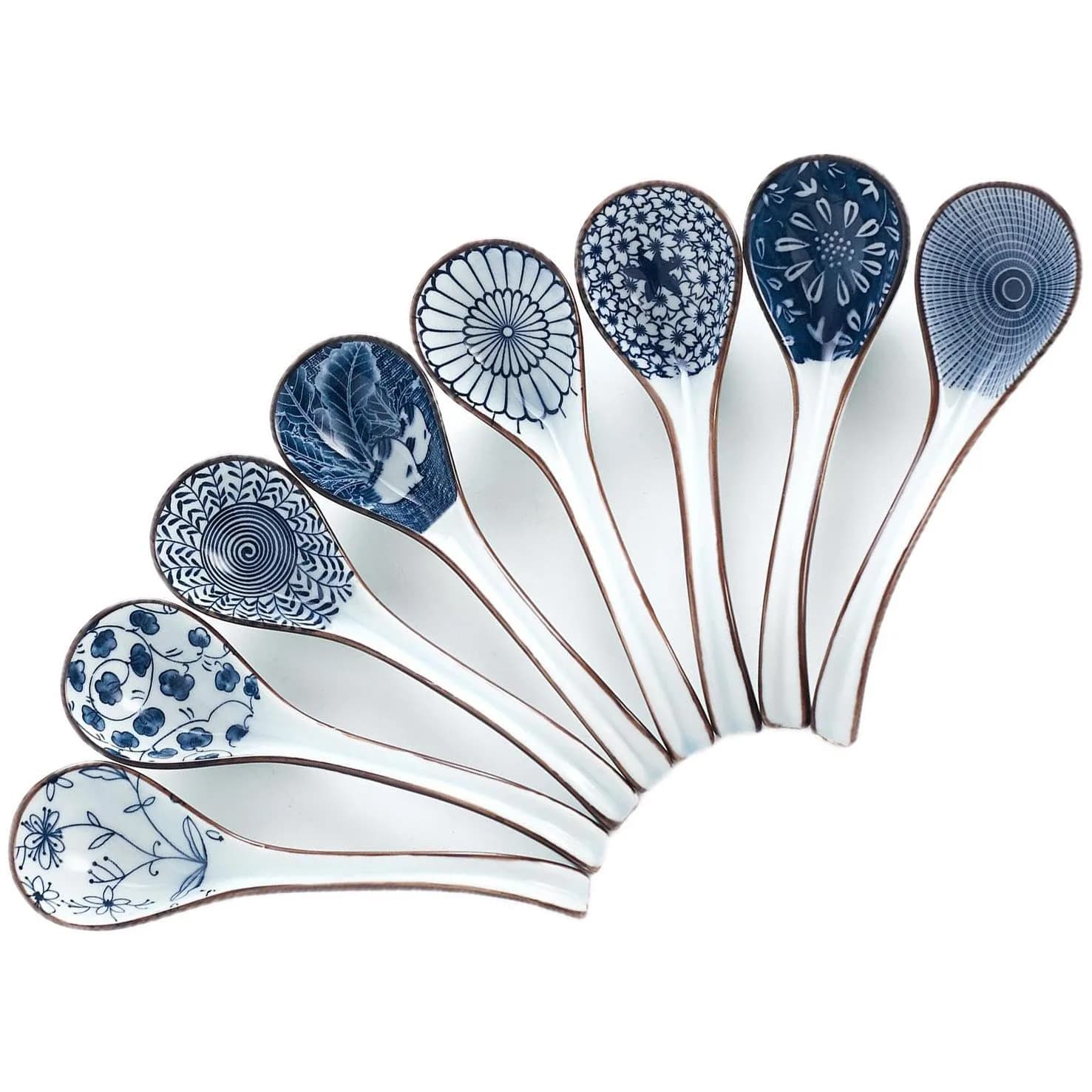 Hoilse Ceramic Asian Soup Spoons Set of 4 | Elegant Blue & White Porcelain for Ramen, Pho, Dumplings — Asian Soup Spoon 8 Blue
