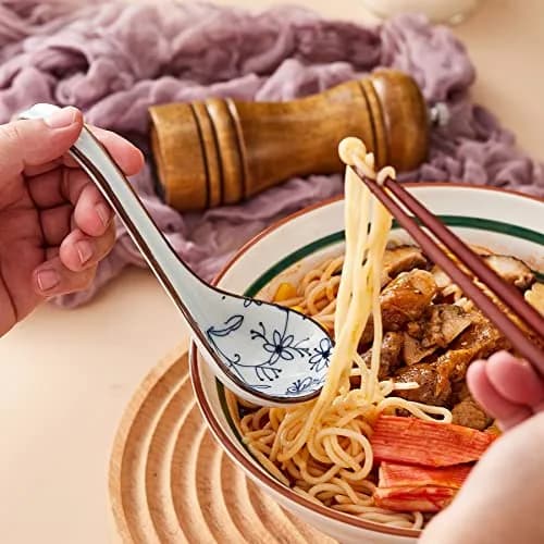 Hoilse Ceramic Asian Soup Spoons Set of 8 - Blue | 16.5cm (6.5in) Easy-Grip Long Handle thumbnail 7