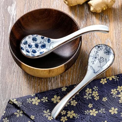 Hoilse Ceramic Asian Soup Spoons Set of 8 - Blue | 16.5cm (6.5in) Easy-Grip Long Handle thumbnail 8