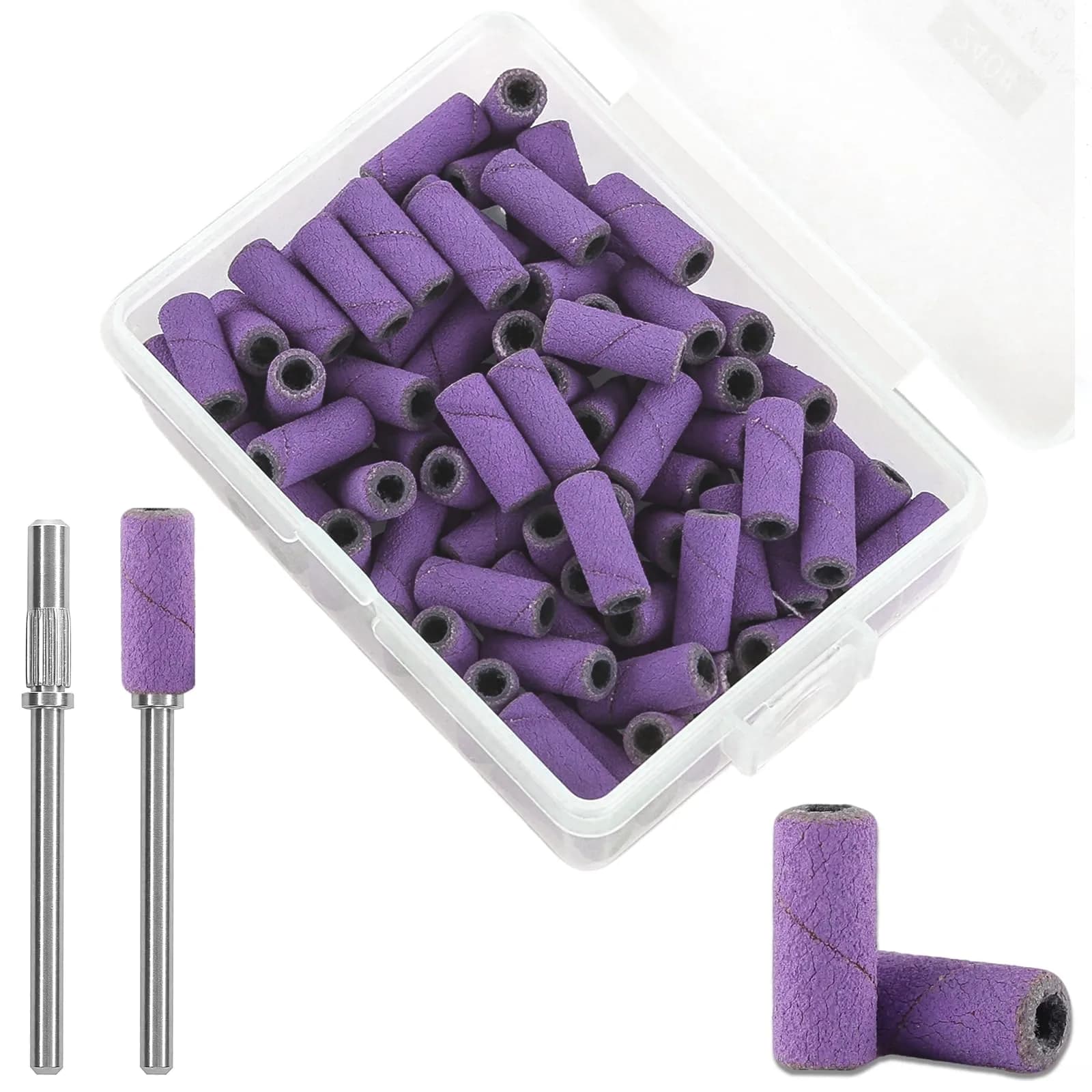 C12rtive 100PCS #150 Medium Grit Small Sanding Bands with 2 Mandrel Bits | Precision Nail Shaping for Acrylic & Gel Nails — 180#