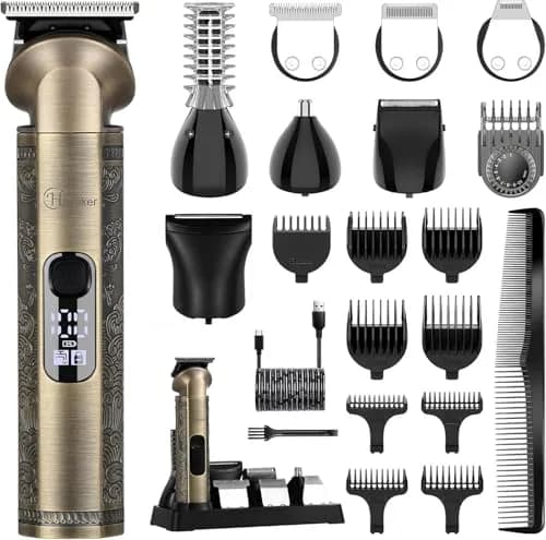 Hatteker Beard Trimmer Kit Professional Hair Clipper Zero Gapped T-Blade 0.3mm | 8-in-1 Cordless Grooming Kit for Men thumbnail 1