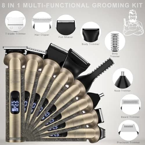 Hatteker Beard Trimmer Kit Professional Hair Clipper Zero Gapped T-Blade 0.3mm | 8-in-1 Cordless Grooming Kit for Men thumbnail 2