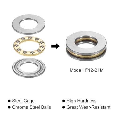 uxcell Thrust Ball Bearing 12mm x 21mm x 5mm Brass | Low-Speed Axial Load Support thumbnail 4