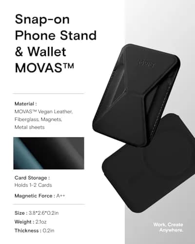 MOFT Magnetic Wallet Stand for iPhone 17/16/15/14/13/12 Series, Jet Black | MOVAS Vegan Leather, 3-Angle Stand, MagSafe Compatible thumbnail 6
