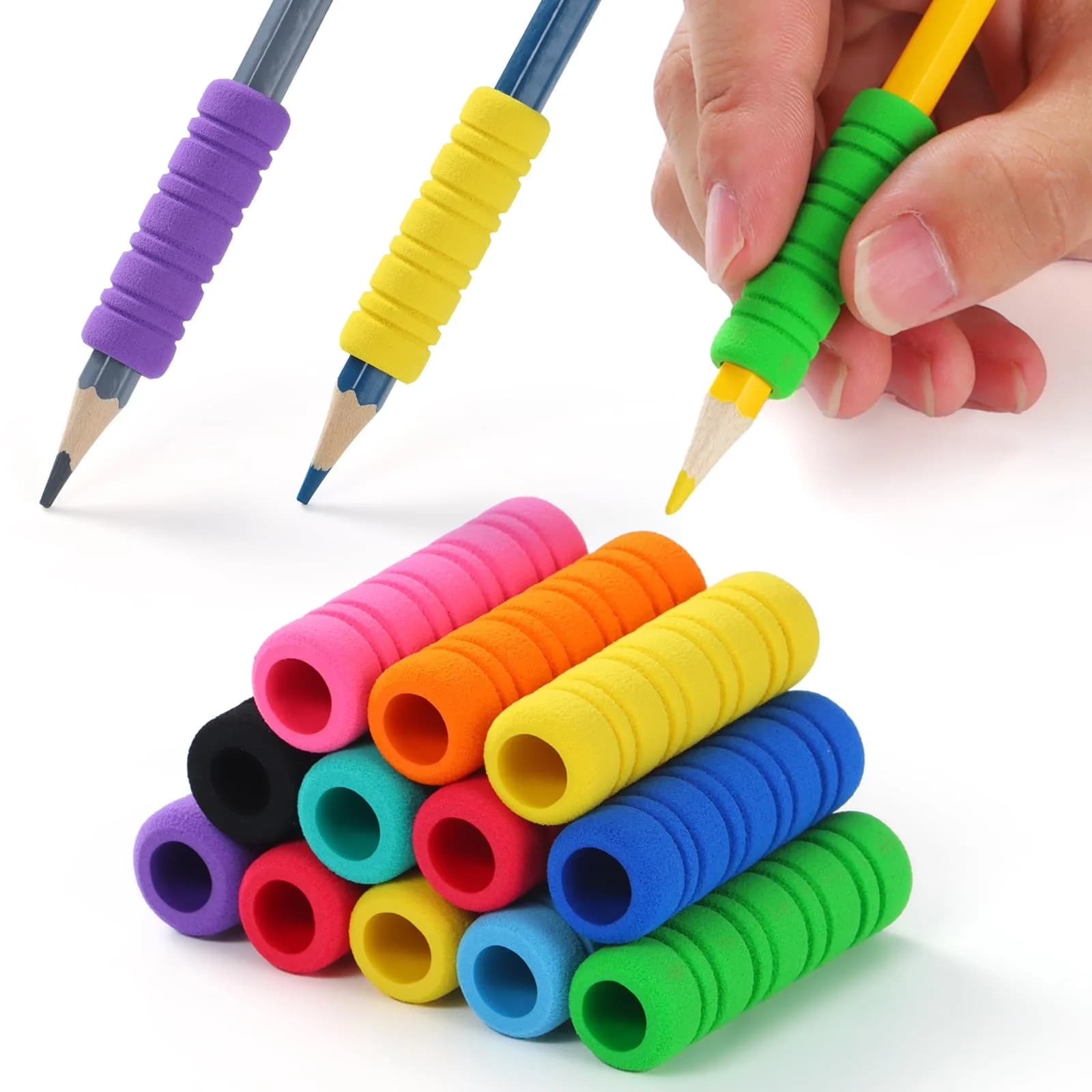 OSteed Foam Pencil Grips 50 Pcs (1.28cm Diameter) | Bulk Pack for Kids & Adults Handwriting Aid — 8 Grooves, 50 Pcs