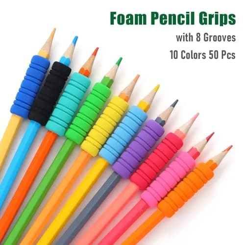 OSteed Foam Pencil Grips Bulk for Kids & Adults, 50 Pcs 10 Colors | Ergonomic Writing Aid for Proper Pencil Grasp thumbnail 2