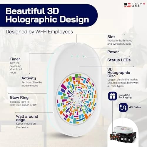 TECH8 USA Undetectable Mouse Mover Jiggler with Ambient Glow Ring and Hologram Disc | No Software Required thumbnail 2