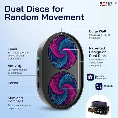 TECH8 USA Dual Disc Mouse Mover Jiggler with Timer & Activity Settings | Keeps Computer Active thumbnail 3