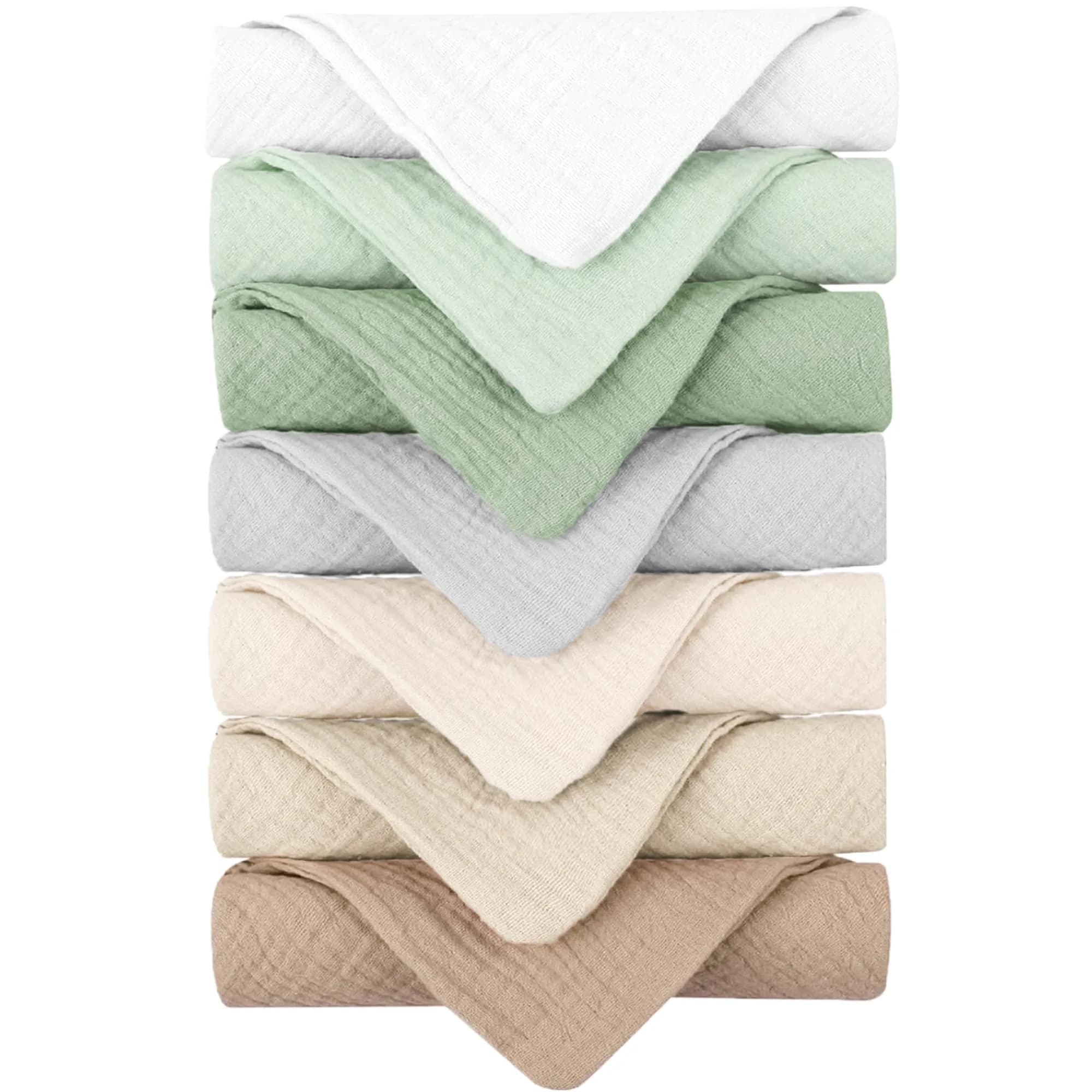 Konssy 7 Pack Muslin Baby Washcloths 28cm x 28cm | Ultra-Soft Cotton for Delicate Skin — Green