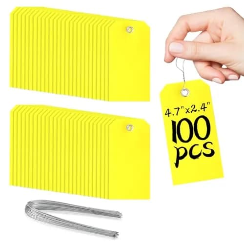 XUWAIDSGN 100Pcs Yellow Plastic Shipping Tags 4 3/4" x 2 3/8" Writable Waterproof Durable thumbnail 1