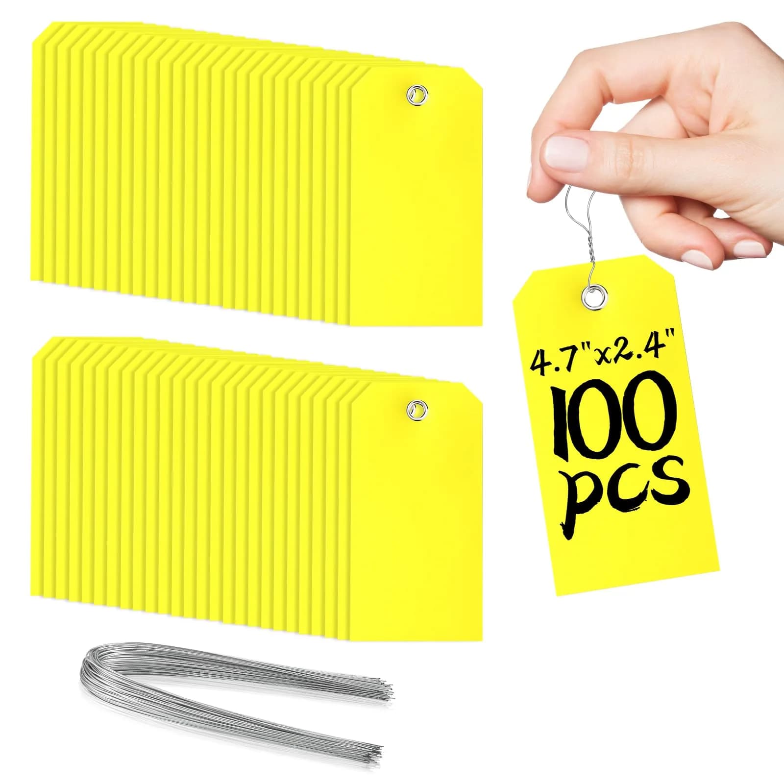 XUWAIDSGN 100Pcs Yellow Plastic Shipping Tags 4 3/4" x 2 3/8" Writable Waterproof Durable