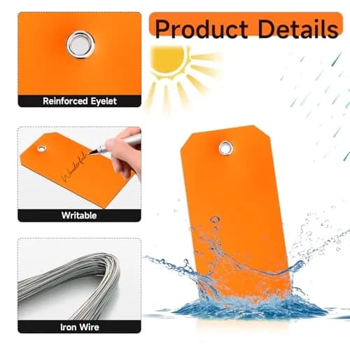 XUWAIDSGN 100 Pcs Rectangle Plastic Hang Tags Waterproof Orange Labels 4 3/4" x 2 3/8" | Weatherproof Tie-On Labels thumbnail 3