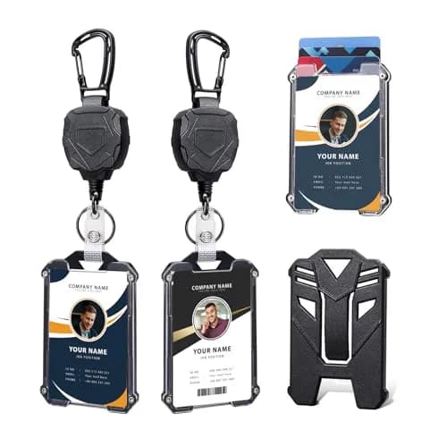 COOKOOKY Heavy Duty Retractable Badge Holder Clip with Carabiner & Lanyard, 2-Pack Black | Strong Stainless Steel Cord thumbnail 1